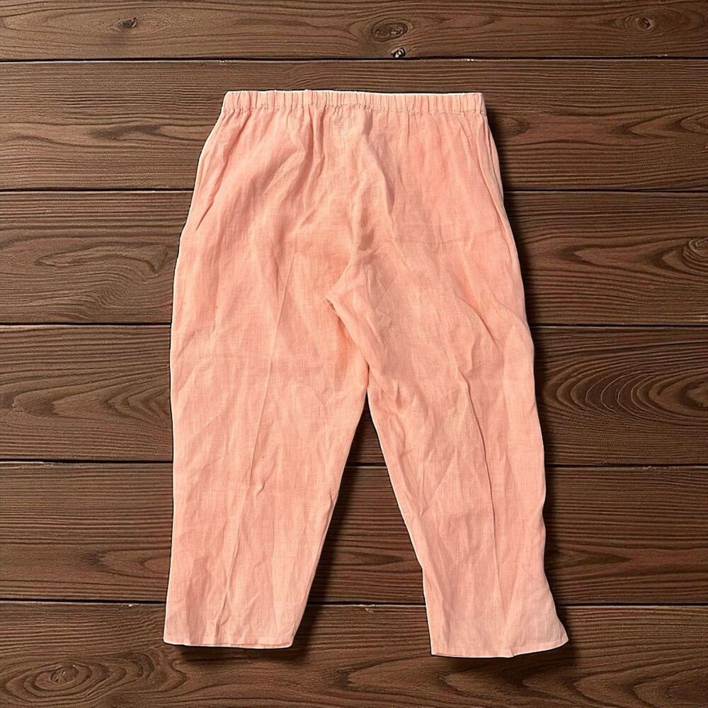 Flax Cropped Wide-Leg Linen Pants in Peach - Picture 3 of 6